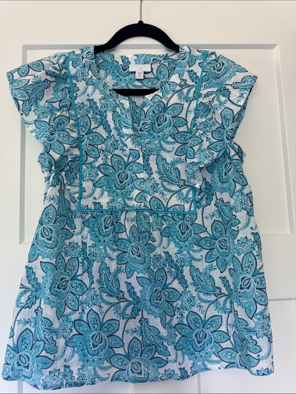 J. Jill Teal Floral Short-Sleeve Blouse